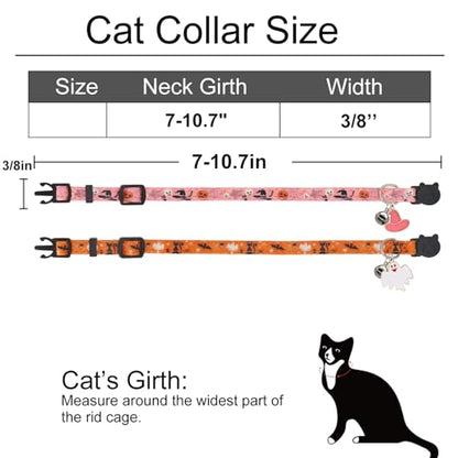 Halloween Cat Collar, Cotton 2 Pack Cat Collar with Bells, Breakaway Collars for Girl Boy Cats Kittens, Halloween Pink - color: Halloween Pink