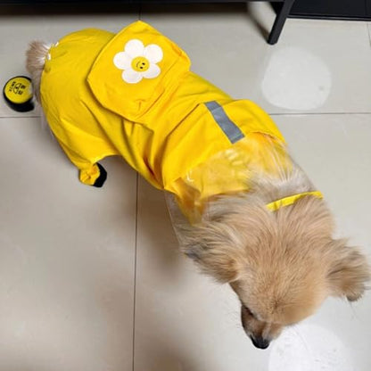Dog Raincoat with Boots,Waterproof Dog Raincoats with Hood,Raincoat with Reflective Strap, Lightweight Rain Jacket with Leash Hole (Yellow Flower (Detachable Tail), XS (1-3lb)) - color: Yellow Flower (detachable tail), size: XS (1-3lb)
