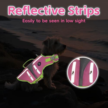 EMUST Dog Life Jacket,Dog Life Vest for Swimming,Small Dog Swim Vest,Lightweigth Adjustable Reflective Puppy Pet Float Life Preserver Vest,Pink,S - color: New Pink, size: S