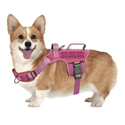 Small Dog Harness, Heavy Duty Tactical No Pull Dog Harness, No Choke, Easy On and Off Pet Vest with Molle System, Adjustable Reflective Dog Vest with Breathable Padded for Walking Hiking Training - color: Pink, size: S(Neck:16-22",Chest:20-28"),18-35 lbs