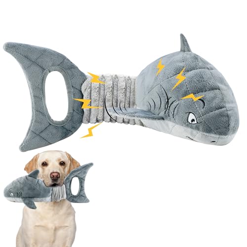 LEGEND SANDY Large Squeaky Dog Toys to Keep Them Busy, Interactive Plush Dog Toy,Crinkle Tug of War Dog Chew Toy for Small, Medium, and Large Dog - color: Grey Shark