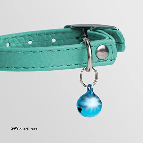 CollarDirect Leather Cat Collar with Removable Bell – Safety Elastic Strap (Breakaway Alternative) – Kitten Collar for Small & Big Boy & Girl Cats - color: Mint Green, size: Neck Fit 6"-7"