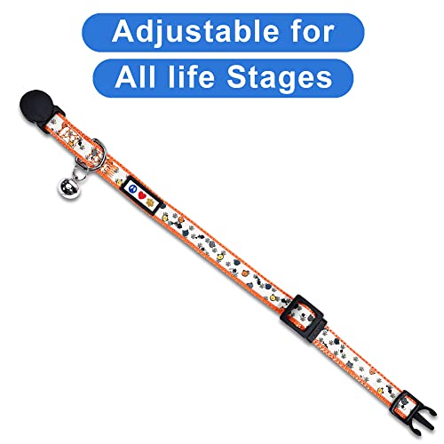 Pawtitas Glow in the Dark Cat Collar – Safety Buckle & Removable Bell, Adjustable Kitten Collar, Orange - color: GID Orange