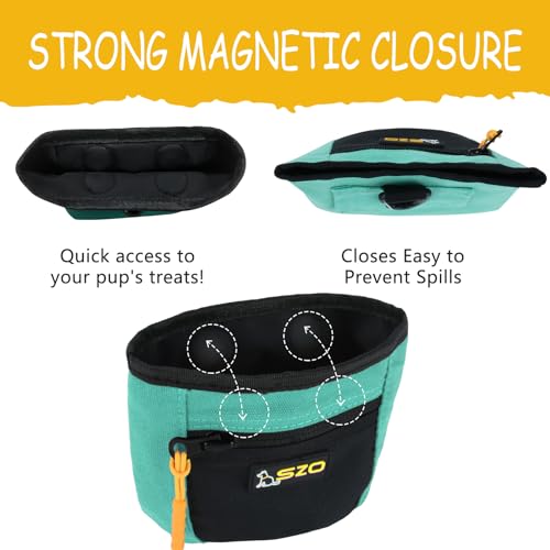 SZO Dog Treat Pouch with Pet Training Clicker, Dog Training Treat Pouch with Waist Belt Clip, Magnetic Closure, Hands-Free Training - Black&Green - color: 305 GreenBlack