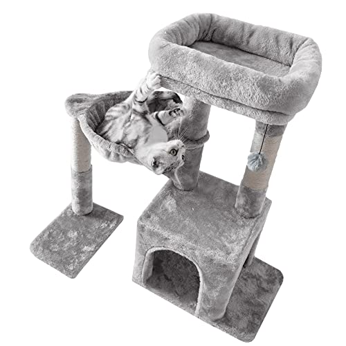 Pesofer Cat Tree, Small Cat Tower with Sisal Scratching Post and Hammock Light Gray - color: Light Gray