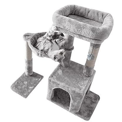 Pesofer Cat Tree, Small Cat Tower with Sisal Scratching Post and Hammock Light Gray - color: Light Gray