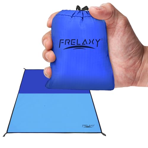 Frelaxy Pocket Picnic Blanket, Waterproof Sandproof Beach Mat, Compact Camping Tarp for Festivals, Hiking, Travel, Outdoor Recreation (Navy & Blue, 35'' x 57'') - color: Navy & Blue, size: 35'' x 57''