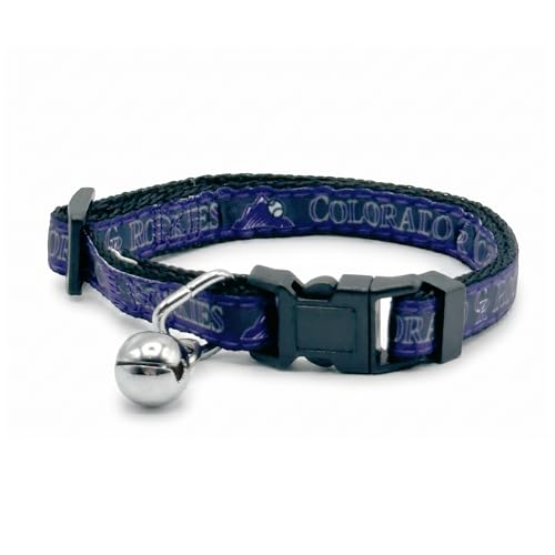 MLB CAT Collar Colorado Rockies Satin Cat Collar Baseball Team Collar for Dogs & Cats. A Shiny & Colorful Cat Collar with Ringing Bell Pendant - color: Colorado Rockies