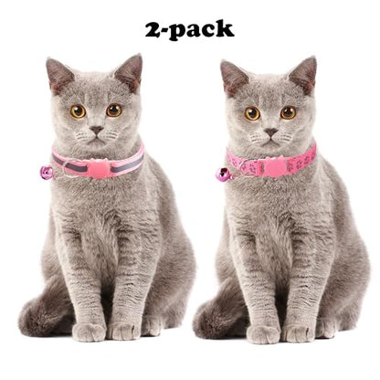 Hot Pink Kitten Collar with Bells, [2 Pack] Light Blue Break Away Cat Collar with Bells, Reflective Cat Collar for Boy Cats Kitty - color: Hot Pink