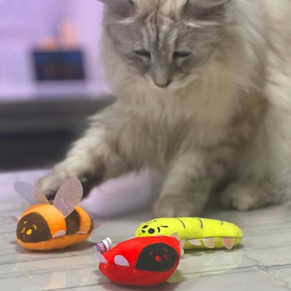 Pounce & Purr® Plush Cat Toys, Catnip & Silvervine Infused, Shiny Iridescent Accents, Interactive Play Toys for Cats & Kittens (Backyard Buggin' Series) - color: Backyard Buggin'