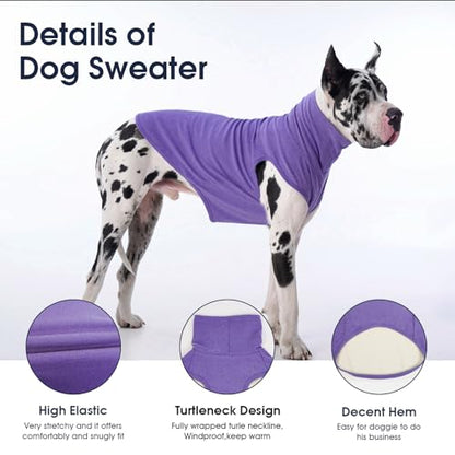 IECOii Dog Fleece Vest Sweater - Stretch Warm Pullover with Turtleneck,Purple,Large, Easy On/Off Winter Dog Sweater for Medium Large Dogs Girl Boy, Winter Fall Jumpsuit with High Neck - color: Purple, size: Large