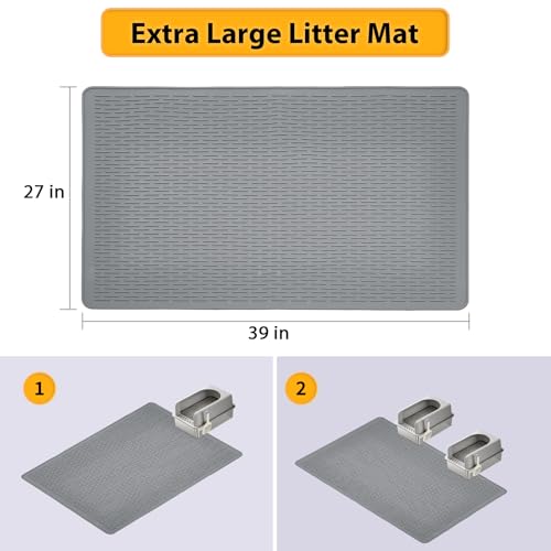 Large Cat Litter Mat 39x27 Inch, XL Waterproof Cat Mat for Litter Box with Raised Edges & Textured Surface, Washable Rubber Cat Litter Catcher Mat for Multiple Cats, Easy to Clean, Gray - style: Grey-39"x27"