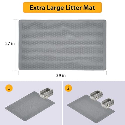 Large Cat Litter Mat 39x27 Inch, XL Waterproof Cat Mat for Litter Box with Raised Edges & Textured Surface, Washable Rubber Cat Litter Catcher Mat for Multiple Cats, Easy to Clean, Gray - style: Grey-39"x27"