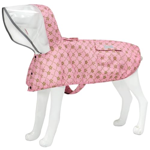 Waterproof Dog Raincoat, Adjustable Reflective Lightweight Pet Rain Clothes with Poncho Hood (Gold Cheery Blossoms Pink, Small) - color: Gold Cheery Blossoms Pink, size: Small(9-13lb)