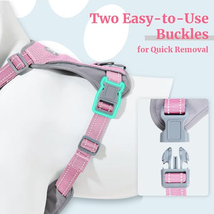 Huntboo No-Pull Dog Harness, Fully Reflective Vest with 2 Leash Clips, No-Choke, Adjustable, Breathable & Durable for Small, Medium & Large Dogs Walking, Training, Running (Pink, L) - color: Pink, size: Large (Pack of 1)