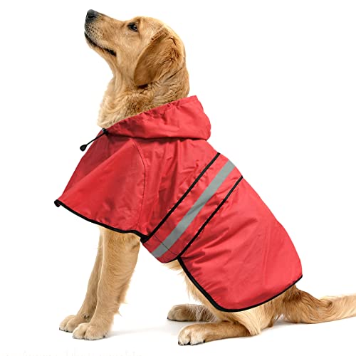 Reflective Dog Raincoat - Adjustable Hooded Pet Rain Coat Jacket, Waterproof Dog Slicker Poncho for Small to X- Large Dogs and Puppies (Red, X-Large) - color: Red, size: X-Large