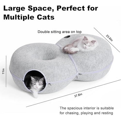 8-Shaped Large Cat Tunnel Bed for Indoor Cats, Infinite Circulation Peekaboo Cat Cave with 12 Toy Balls, Cat Donut Tunnel for Cats up to 30 Pounds (Light Grey, L 38x24x11in) - color: Light Grey