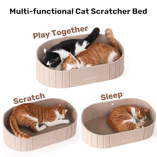 FUKUMARU Cat Scratcher, 24 Inch Sofa Shape Cat Scratching Bed, Reversible Detachable Cats Scratching Board, Round Cats Scratch Pads Refill Indoor, Beige - color: Beige