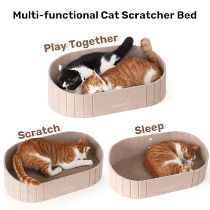 FUKUMARU Cat Scratcher, 24 Inch Sofa Shape Cat Scratching Bed, Reversible Detachable Cats Scratching Board, Round Cats Scratch Pads Refill Indoor, Beige - color: Beige