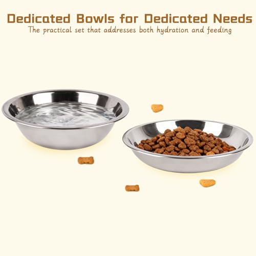 ZUFECY 2-Pack Cat Bowl Combo Set,7.1'' Stainless Steel Flat Plate & Deep Bowl, Dual-Purpose for Dry/Wet Food & Water Feeding