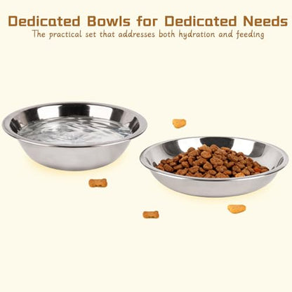 ZUFECY 2-Pack Cat Bowl Combo Set,7.1'' Stainless Steel Flat Plate & Deep Bowl, Dual-Purpose for Dry/Wet Food & Water Feeding