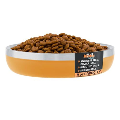 Master Pet Supply Stainless Steel Cat Bowls - 9 oz Heavy Duty - Mango Tango, Double Wall Extra-Thick Insulated, Non-Slip Pet Water Bowl for Cats & Pets, Anti Rust Metal, Dishwasher Safe - color: Mango Tango