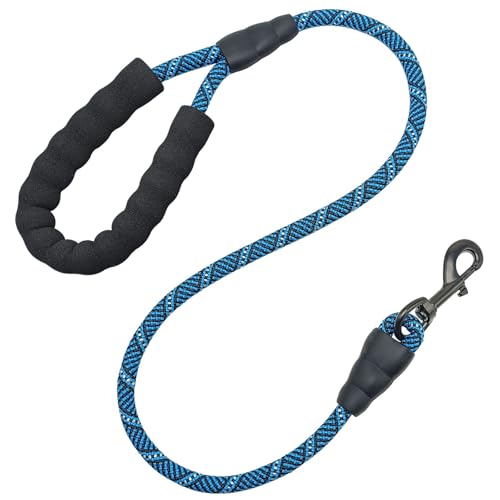 3FT Heavy Duty Rope Dog Leash, 6/8/10/12/15/20/30 FT Long Dog Lead Nylon Pet Leash, Soft Padded Handle Thick Lead Training Leashes for Large Medium Dogs (3ft * 1/2", Blue Black) - color: blue black, size: 1/2" * 3'