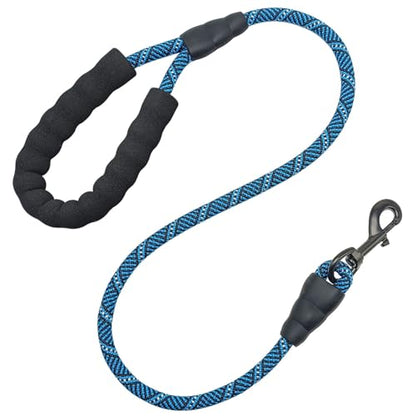 3FT Heavy Duty Rope Dog Leash, 6/8/10/12/15/20/30 FT Long Dog Lead Nylon Pet Leash, Soft Padded Handle Thick Lead Training Leashes for Large Medium Dogs (3ft * 1/2", Blue Black) - color: blue black, size: 1/2" * 3'