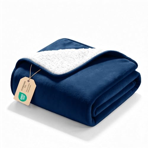 gogobunny Waterproof Bed Blanket, Reversible Sherpa Fleece Throw Blanket for Dog Puppy Cat, Furniture Cover Protects Bed Couch Sofa from Liquid Pee and Pet Fur (Navy Blue, 25x35 inches) - color: Navy Blue, size: 25x35 inches