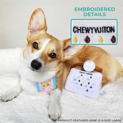 Haute Diggity Dog Chewy Vuiton Handbag Plush Squeaky Dog Toy, Soft Durable Designer-Inspired Stuffed Puppy Chew Toys for Small & Medium Dogs, Machine-Washable (White) Large - color: White Purse, size: Large