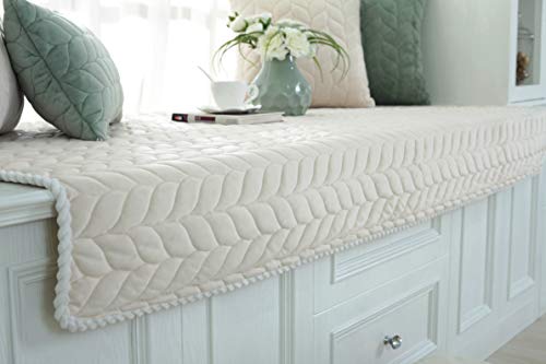 Custom Soft Non-Slip Crystal Velvet Bay Window Mat, Bay Window Cushion Pad, Windowsill Pad, Cover for Padded Window Seat, Bench Cushion Cover for Indoor Tatami Sofa Decor Home Bedroom Living Room - color: Beige-white, size: 23.62 Inch X 70.86 Inch/60 cm X