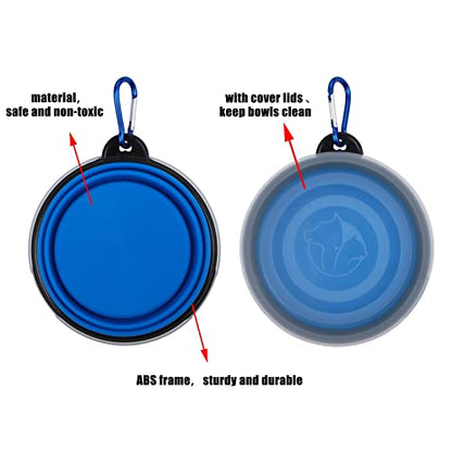 Collapsible Dog Bowl,2 Pack Portable and Foldable Pet Travel Bowls Collapsable Dog Water Feeding Bowls Dish for Dogs Cats and Small Animals,with Lids (Small, Blue+Red) - color: Blue+Red
