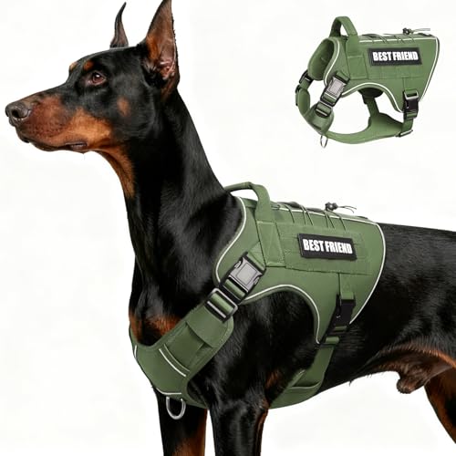 Tactical Dog Harness for Large Dogs,No Pull Military Dog Vest with Handle,Reflective Heavy Duty Pet Harness for Walking Hiking Training Green L - color: Green, size: Large