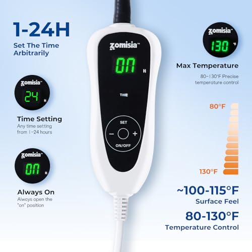 ZOMISIA Dog Heating Pad 28x18 Inch - 11 Adjustable Temperature and 25 Timer Options, Heated Dog Bed Indoor with Chew-Resistant Cord for Large Dogs - size: L/XL: 28" x 18"