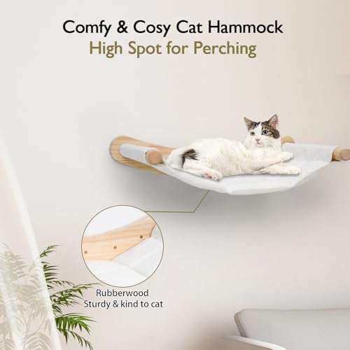 Heavy Duty Wooden Wall Mounted Cat Hammock - 21 * 18 in for Extra Large Indoor Cats 30 Lbs
