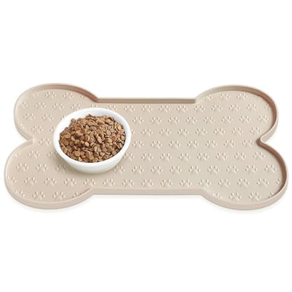 PWTAA Dog Food Mat Anti-Slip Silicone Dog Bowl Mat Thicker Pet Placemat Waterproof Cat Feeder Pad with Raised Edge Puppy Kitten Feeding Mats Suitable Small Medium-Sized Dogs Cats Eating Tray - color: Beige, size: 25.6" x 13"