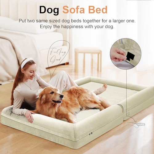 Large Dog Bed Orthopedic Washable: Beds Bolster XL Bed Medium Large Dogs Egg Crate Foam Couch Sofa Waterproof with Removable Cover - Beige - color: Beige, size: 36.0"L x 27.0"W x 6.5"Th