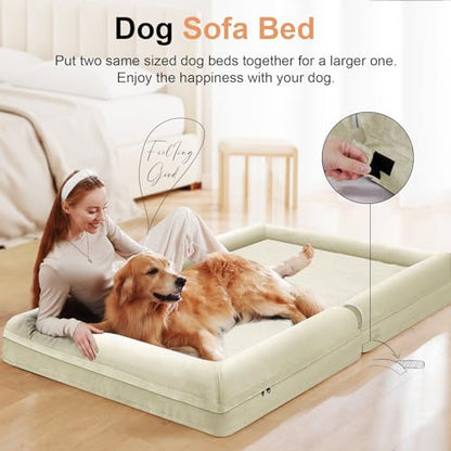 Large Dog Bed Orthopedic Washable: Beds Bolster XL Bed Medium Large Dogs Egg Crate Foam Couch Sofa Waterproof with Removable Cover - Beige - color: Beige, size: 36.0"L x 27.0"W x 6.5"Th