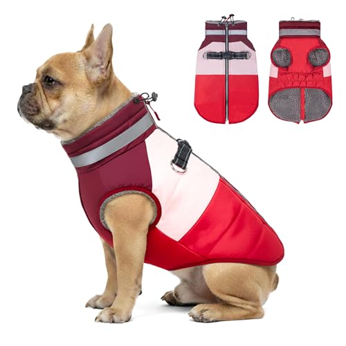 Dog Jacket for Small Dogs Waterproof Dog Coat with Reflective Strips and Harness Built in Warm Fleece Dogs Winter Coat Windproof with Back Zipper, Red M - color: Red, size: Medium