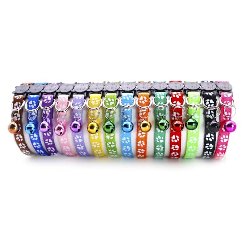 Reflective Cat Collars Breakaway with Bell 2-Pack Girl Boy Pet Kitten Collar with Star Moon Patetrn Adjustable 7.5-12.5 Inch (Orange) - color: Orange