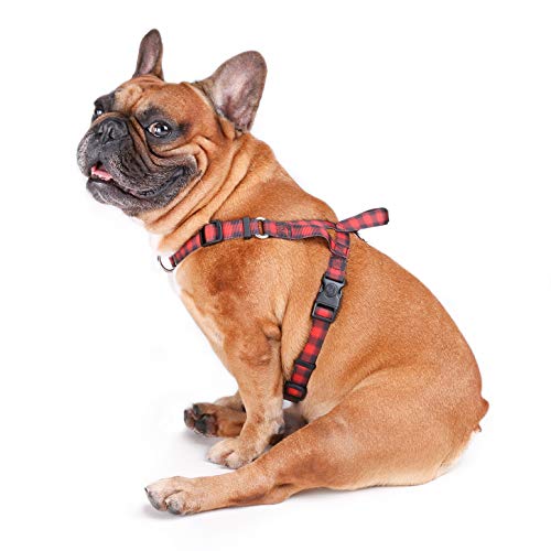 iChoue French Bulldog Harness and Leash Set Adjustable Locked Buckle with Handle for Frenchie Pug English Boston Terrier Dogs, Red Grid, Small - color: A Harness with Leash Red Grid, size: Small ( 5 - 25 lbs )
