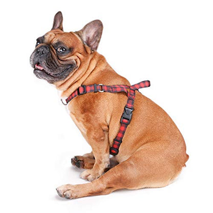 iChoue French Bulldog Harness and Leash Set Adjustable Locked Buckle with Handle for Frenchie Pug English Boston Terrier Dogs, Red Grid, Small - color: A Harness with Leash Red Grid, size: Small ( 5 - 25 lbs )