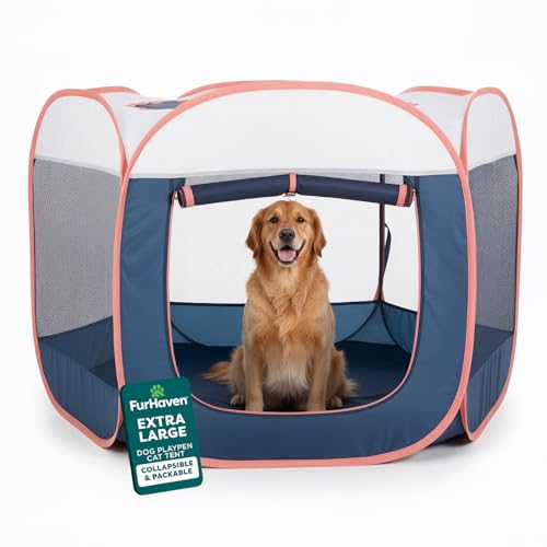 FurHaven Portable Pet Playpen for Dogs & Cats, Extra Large Indoor Kitten Playpen with Mesh Sides, Foldable Dog Playpen for Large Dogs, Pop Up Travel Dog Pen, X-Large, Pet Crate with Mesh Sides, Navy - color: Navy, size: Extra Large