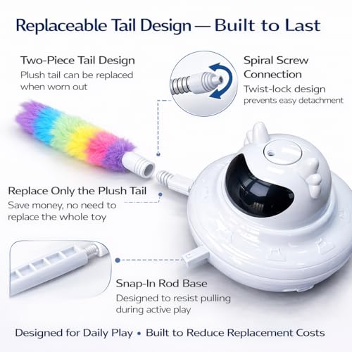 Interactive Cat Toy for Indoor Cats, Rechargeable 3-in-1 Hide and Seek Cat Toy with Spinning Butterfly & Plush Tail, Ultra-Quiet Touch Activated Self Play Cat Exercise Toy for Adult Cats & Kittens