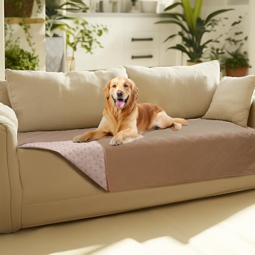 Luciphia 100% Waterproof Couch Cover Blanket for Dogs Anti-Slip Pet Couch Protector Sofa Mat Puppy Cat Blanket with Non-Slip Bottom, Light Brown Khaki, 30x70 Inch - color: Light Brown+khaki, size: 30" x70"