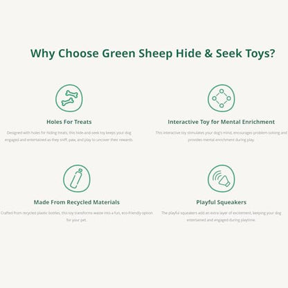 Green Sheep Hide & Seek Toy for Dogs, Durable Plush Squeaky Dog Toys with Recycle Cotton Rope, Interactive Chew Toy for Small to Large Dogs, Tough Pet Toys to Keep Them Busy
