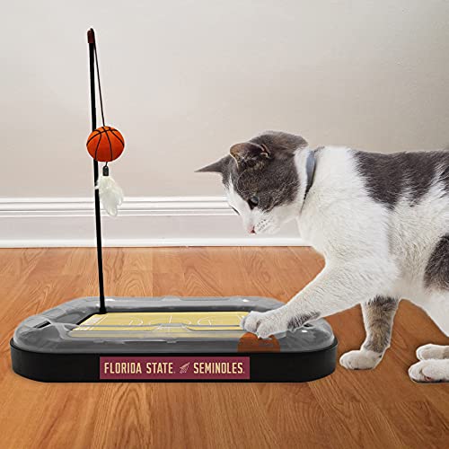 NCAA FLORIDA STATE Seminoles Basketball Court Cat Scratcher - REVERSIBLE Felt/Cardboard Toy, Cat Ball with Bell, Catnip-Filled Plush Basketball - color: Florida State Seminoles