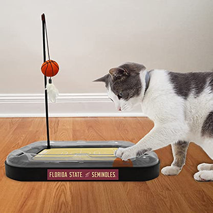 NCAA FLORIDA STATE Seminoles Basketball Court Cat Scratcher - REVERSIBLE Felt/Cardboard Toy, Cat Ball with Bell, Catnip-Filled Plush Basketball - color: Florida State Seminoles