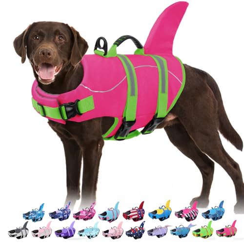 Dog Life Jacket - Shark Life Vest for Swimming Boating - Reflective Lifejacket Swimsuit for Small Medium Large Dogs - High Buoyancy Lifesaver Preserver with Rescue Handle, HotPink Shark XS - color: Hot Pink Shark, size: X-Small
