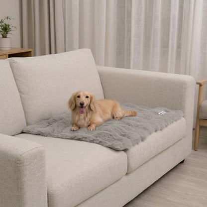 Paw Inspired Waterproof Dog Blanket, Soft Faux Fur Throw with Fur-Resistant Fleece, Washable Pet Blanket, Waterproof Protection for Couch, Bed, Furniture, Crate, Car (32x24, Gray) - color: Gray, size: 32x24"